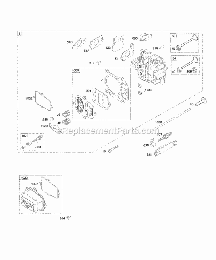 Cylinder Head Diagram and Parts List for 11A602-0125-E1  Briggs and Stratton Engine